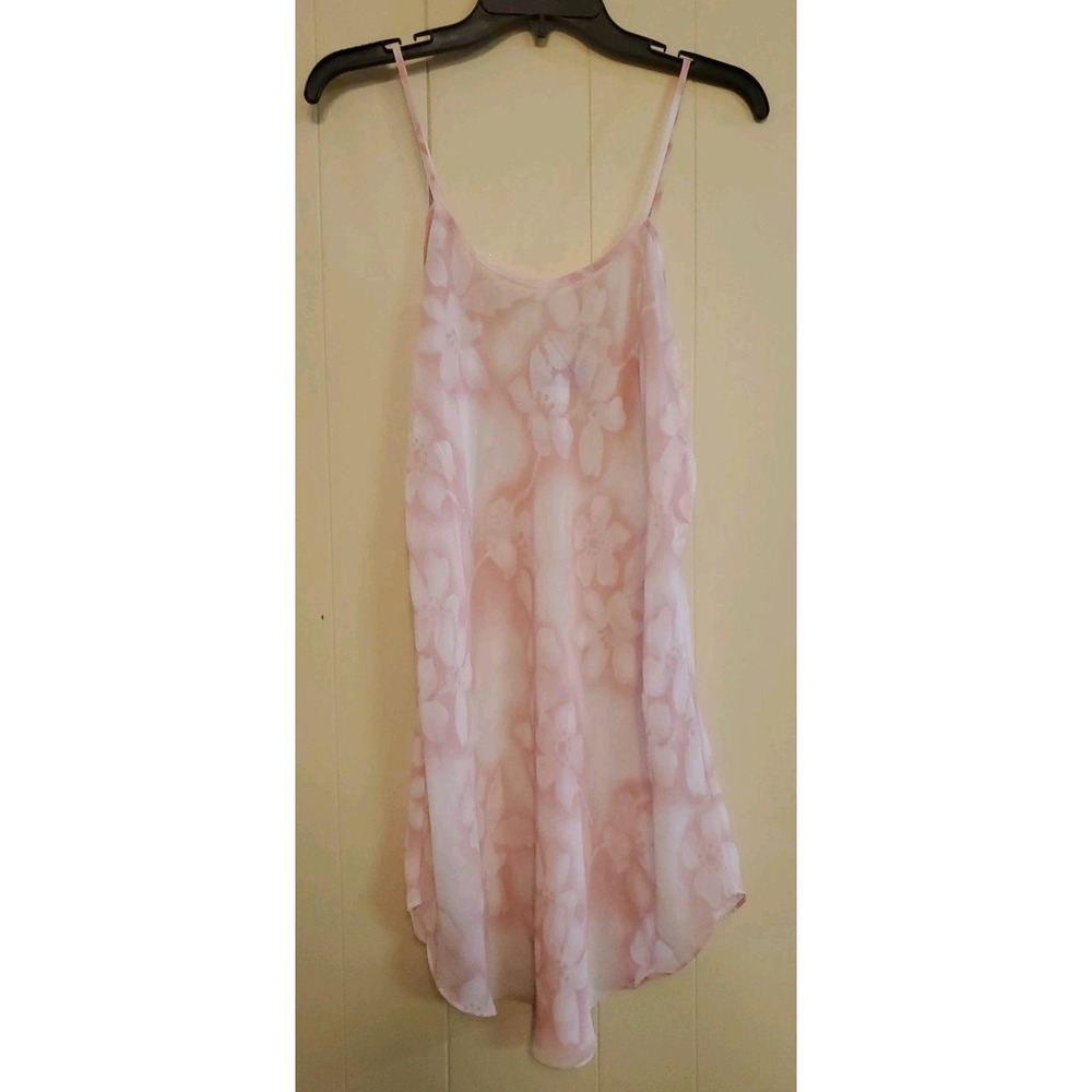 Vintage Moon Dance Maxi Slip Dress Size Large Pink Semi Sheer Floral Evening‎